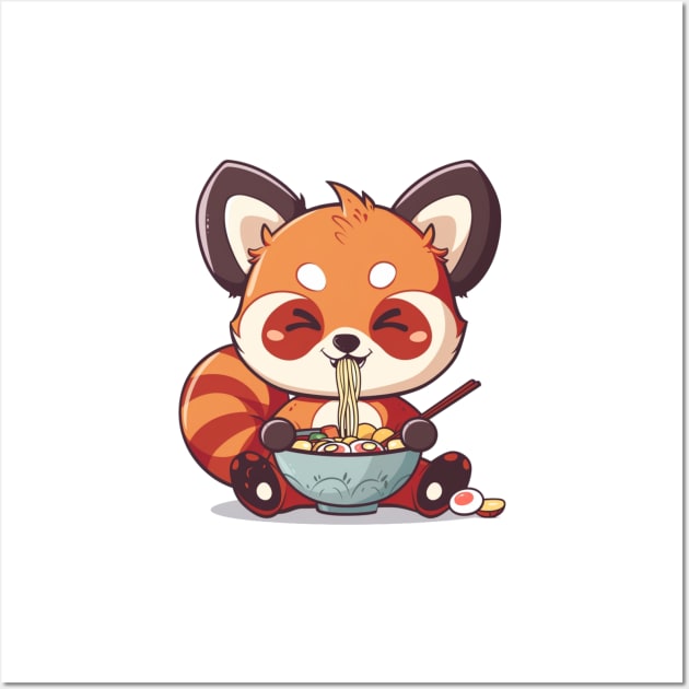 Cute Red Panda eating ramen Wall Art by MilkyBerry